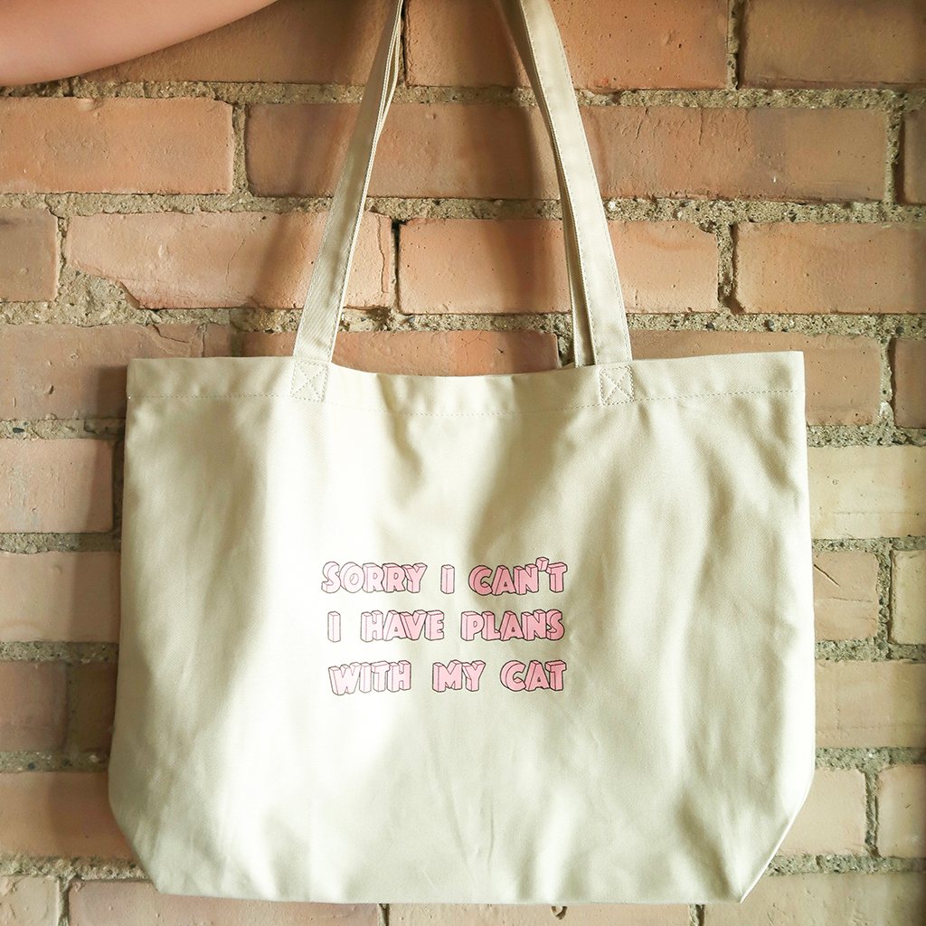 Sorry I Can't, I Have Plans With My Cat Natural Tote Bag